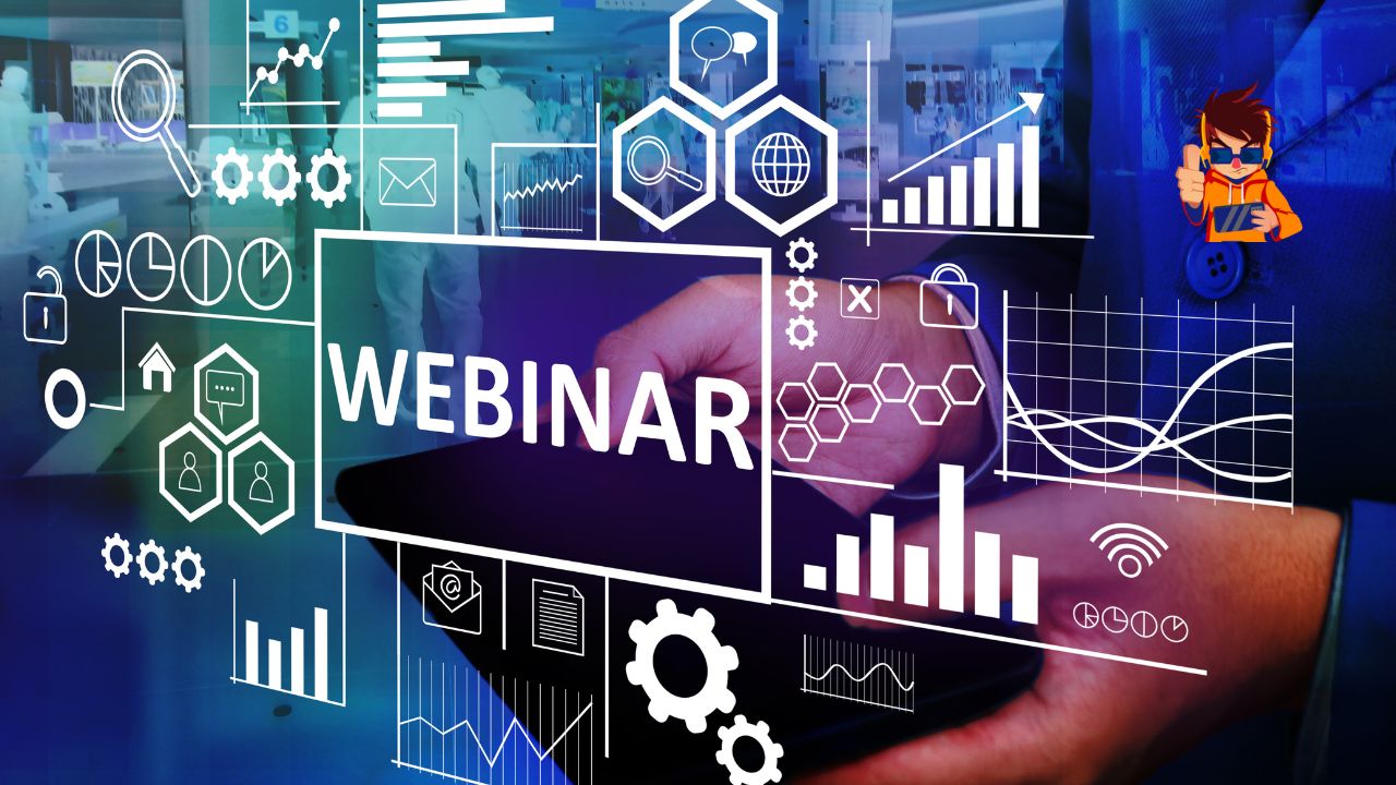 Modern Virtual Event Dynamics A dynamic and modern virtual event setup with diverse professionals engaging through digital interfaces.