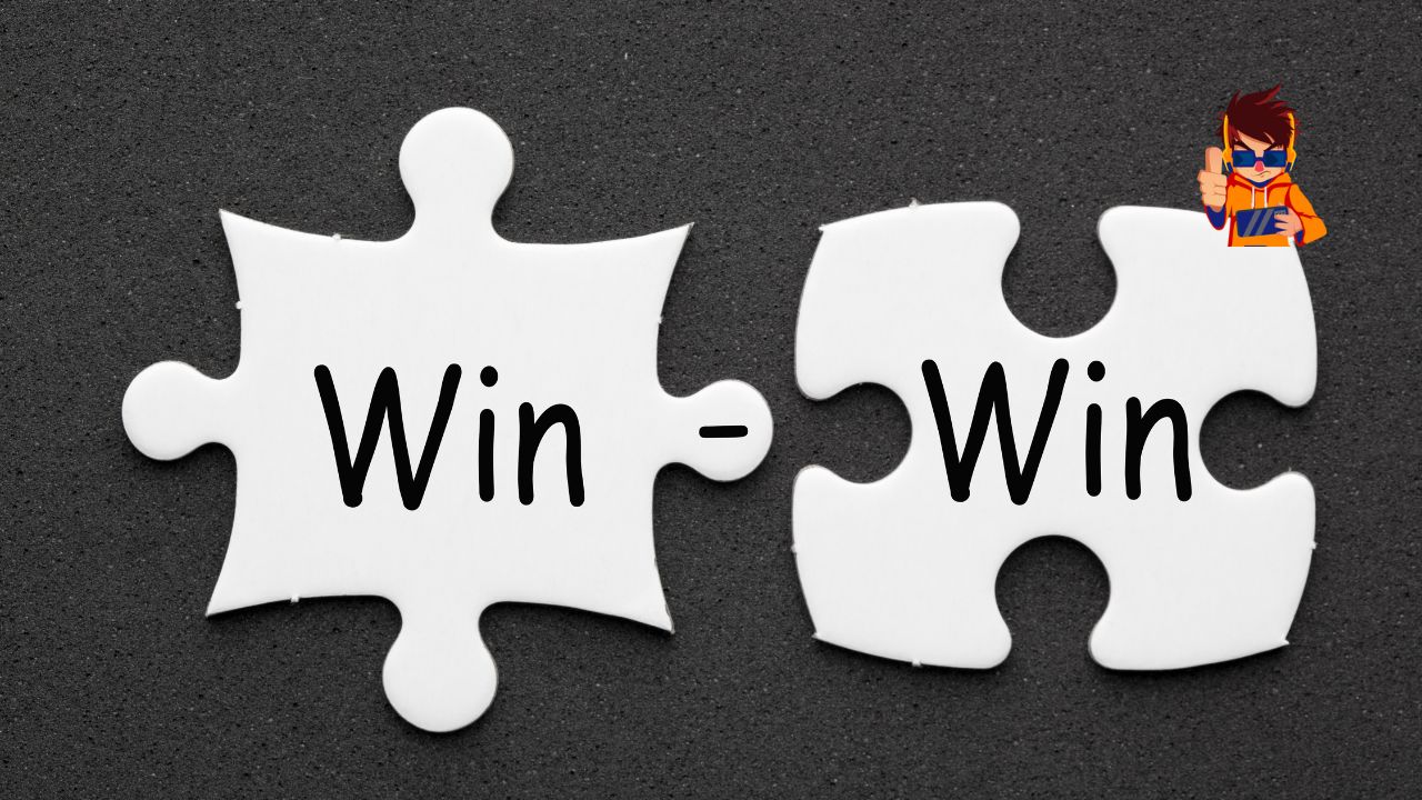 Every Little Win Counts Celebrate Every Step Forward in Your Business Journey Two interlocking white puzzle pieces on a dark background, each labeled "Win," symbolizing a win-win situation.